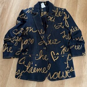 Cinq à Sept Navy Blazer with Gold Script